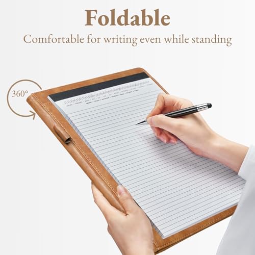Image of Mymazn Padfolio Portfolio Folder, Faux Leather Interview Resume Folder with Document Organizer & Business Card Holder, Letter-Sized Notepad Legal Pad Holder for Men Women (Light Brown)