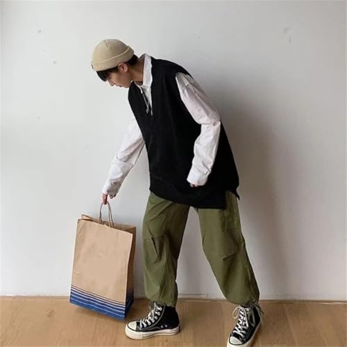 Men Knitted Sweater Vests Loose Simple Harajuku Sleeveless Japanese Style Teens Chic Vest 6