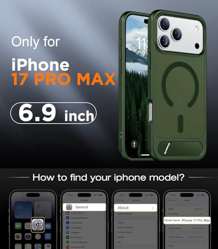 Image of Designed for iPhone 17 Pro Max Case, [Built-in Invisible Kickstand][Compatible with MagSafe][Military Grade Shockproof] Slim Translucent Matte Phone Case 6.9 inch (Green)