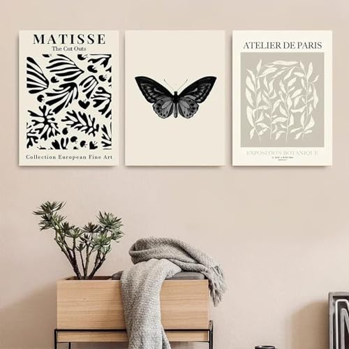 Affiche Matisse papillon noir fleur décoration maison salon chambre toile vintage 70x100