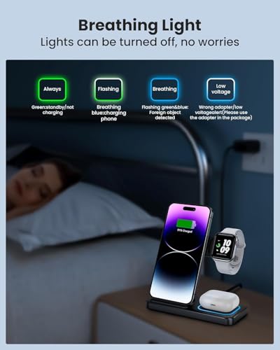 Image of 3 in 1 Wireless Charging Station for Apple Charging Station for Multiple Devices, for iPhone 15 14 Pro Max 13 12 11 Xs Xr X 8 Plus, for Apple Watch Charger Stand 8 7 6 5 4 3 2 Se, for Airpods 3 2 Pro