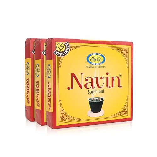 Cycle Pure Navin Sambrani Dhoop Cups for Pooja (45 pcs) | Havan Cups for Pooja, Home & Festivals | Natural Guggal/Loban Dhoop Original | Dhoop Cones | Pack of 3 (15 Cups/Pack + 1 Burner Plate/Pack)