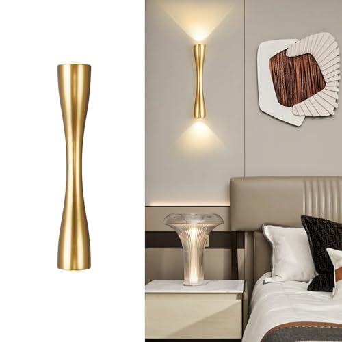 Image of Aomesinc Modern Gold Wall Sconce Up Down Wall Light Lamp Indoor LED Lighting for Bedroom Living Room Bathroom Bedside Hallway(9.4'',Warm)