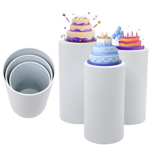LYNICESHOP 3 Pcs Round Cylinder Pedestal Stands for Wedding Party, White Display Pedestals for Dessert Tables & Event Decor