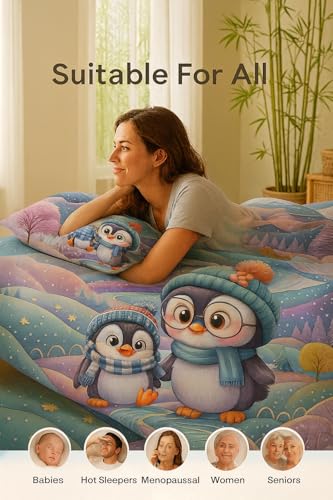 Image of King Size 7D Digital Print Bedsheet - 350 TC Cotton, Kids Friendly Design, Soft & Breathable 180 GSM Fabric, Machine Washable, Gift-Ready Packaging. (108x108 Inches). (Penguin)
