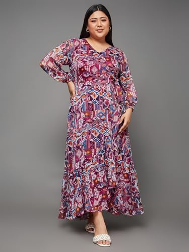 Image of Miss Chase A+ Women's Bohemian V-Neck Flutter Sleeve Chiffon Relaxed Fit Wrap Maxi Dress
