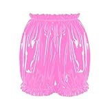 LIYIJIEQIANQIU Women Wet Look PVC Leather Ruffled Short Bloomers Mini Hotpants for Nightclub Party Private Evenings Pink