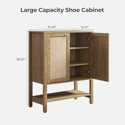 Image of SICOTAS Shoe Storage Cabinet for Entryway - 5 Tier Rattan Entry Shoe Organizer Cabinet with Shelves & Doors, 2 Pieces Farmhouse Boho Shoe Rack for Hallway, Living Room, Closet (Carbon Cherry)
