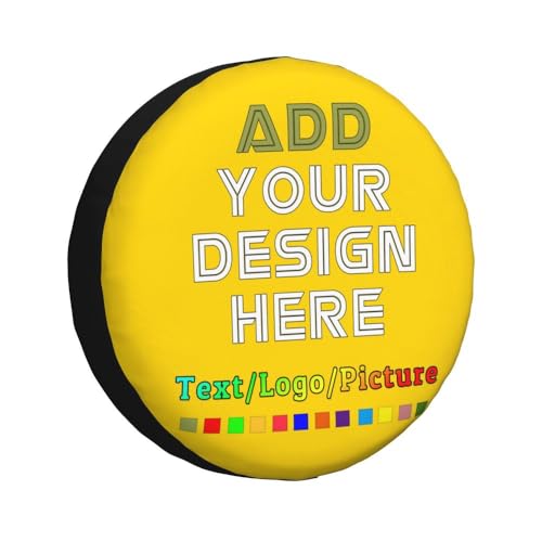 Image of Custom Spare Tire Cover with Picture, Customize Wheel Cover with Logo Personalized Waterproof Dust-Proof Polyester Tire Protectors for Trailer RV SUV All Vehicle, Gold