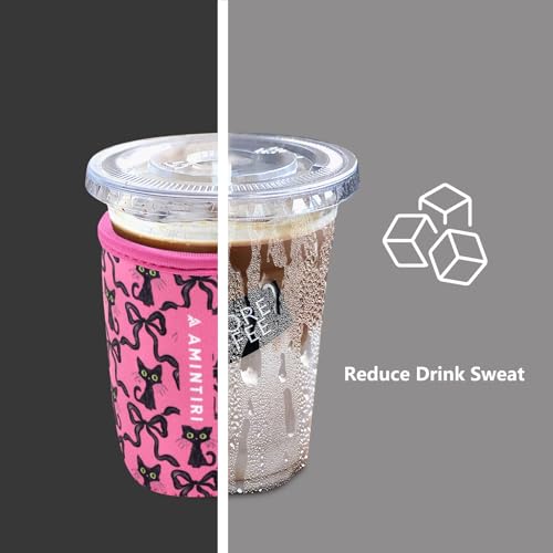 Image of 3 Pack Reusable Sleeve for Iced Coffee Cup, Coffee Neoprene Sleeve for Iced&Hot Drinks, Coffee Sleeve Compatible with Starbucks, Dunkin Coffee Cup. (Bow&Kitten)
