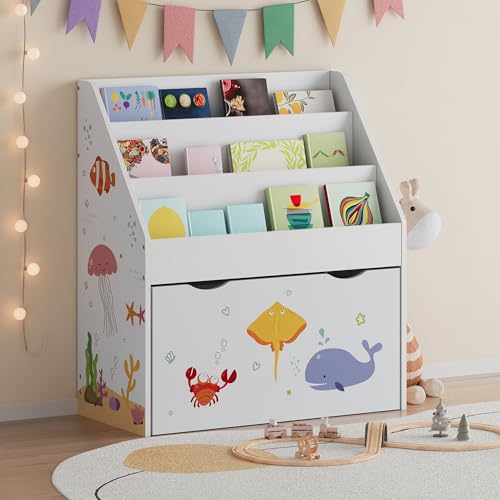 [en.casa] Scaffale a Scaletta per Cameretta con 3 Scomparti Vani Portaoggetti Libreria Montessori per Bambini con...