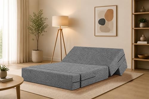 Image of One Seater Sofa Cum Bed Jute Fabric 3 X 6 Ft| Space Saving Foldable Sofa Bed for Living Room & Guest Room | Comfortable Multi-Functional Furniture - Grey