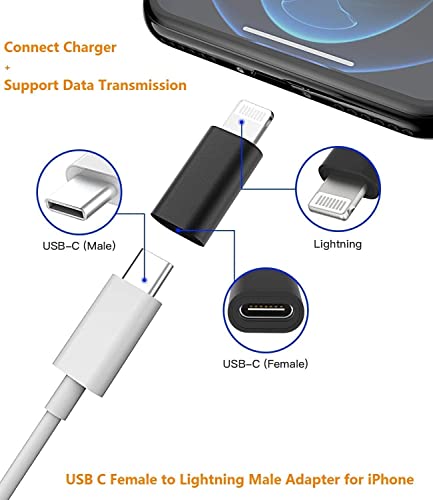 Image of Trendy 30W USB-C Female to Cable Adapter, Type-C to 8 Pin Male PD Fast Charging Converter Cord Data Sync Connector for 13 12 11 Airpods iOS Device, Carplay, Dark Black