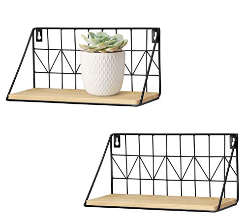 Mkono Floating Shelves Wall Mounted Set of 2, Modern Wood Wall Storage Shelves