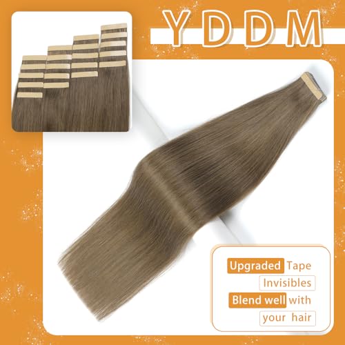 Image of YDDM Human Hair Extensions, Cold Light Chocolate Brown 20 Inch 20pcs,Skin Weft Seamless Tape in Hair Extensions Remy Straight Hair for Women