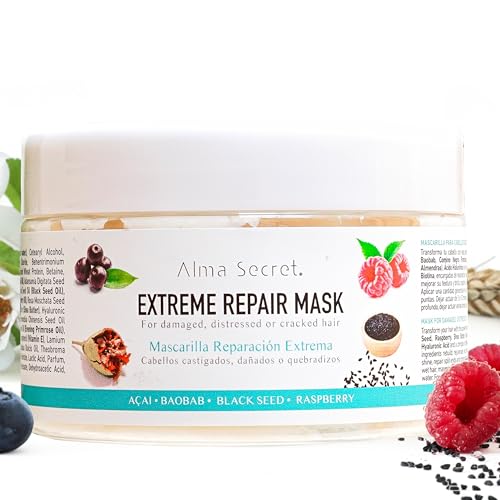 Alma Secret Extreme Repair - Mascarilla pelo reconstructora fibra capilar - tratamiento reparación capilar - apta Método Curly - Hialurónico Biotina Proteínas - Cabello dañado 250 ml