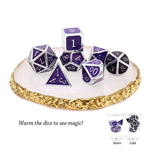 Haxtec Color Changing ByTemperature Metal DND Dice Set Polyhedral D&D Dice Compatible with Dungeons and Dragons RPG-Silver Black Purple Shift