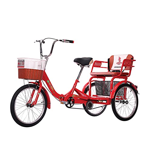 Three Wheel Cruiser Bike Two-Seater Adult Tricycle 20in 3-Wheeled Bicycles with Shopping Basket Traditional Design for Seniors(Size:Red)