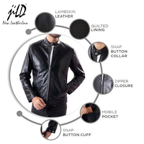 Image of Jild Classical Single Piece Lambskin Leather Jacket Men - Everyday Wear Snap Tab Collar Men's Motorcycle Leather Jacket