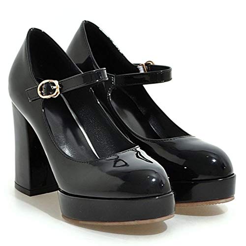 Agodor Women's Goth Mary Jane Lolita Platform Shoes Chunky High Heel Round Toe Patent Leather Pumps (US 8.5, Black)2