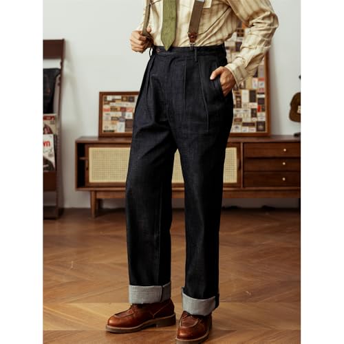 Red Tornado Pleated Denim Pants High Waist Loose Fit2