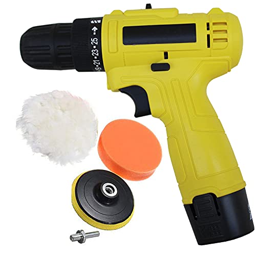 Image of Plastic Multi Function 12V Lithium-Ion Cordless Drill Machine with 2 Battery and Two Speed Control with 3Pcs Buffing Pads Polishing Grip Pad for Car Polisher (Multicolour)