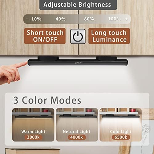 Rechargeable Battery Operated LED Lights Bar - Extra Length, 3Color Modes, 5W/2000mAh Magnetic Steplessly Dimmable Under Cabinet Lights with Remote Control, USB Touch Battery Lamp for Study,Kitchen