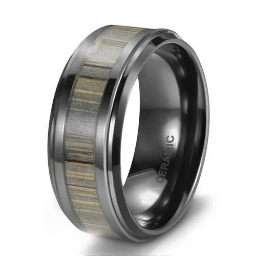 Anillo de compromiso para hombre de cerámica de 8 mm y madera