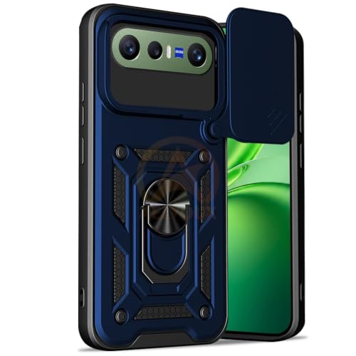 Image of Armor Bumper Back Cover Case for Vivo X300 FE 5G | Rotating Camera Cover, Ring Holder & Kickstand | Heavy Duty & 360 Degree Protection Back Cover (Blue)