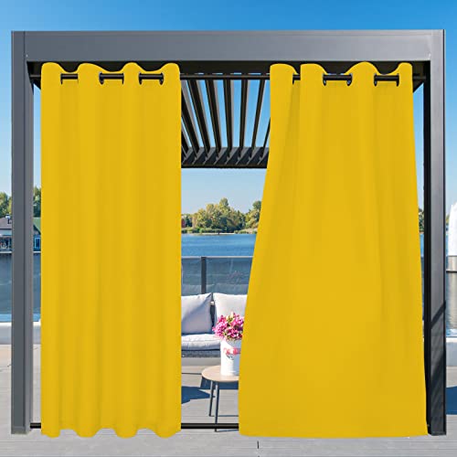 Image of Easy-Going Outdoor Curtains for Patio 1 Panel, 54x96 inch, Yellow | Waterproof, Windproof, Weatherproof Privacy Outdoor Curtains for Cabanas Porches and Pergolas, Grommet Top and Tab Bottom