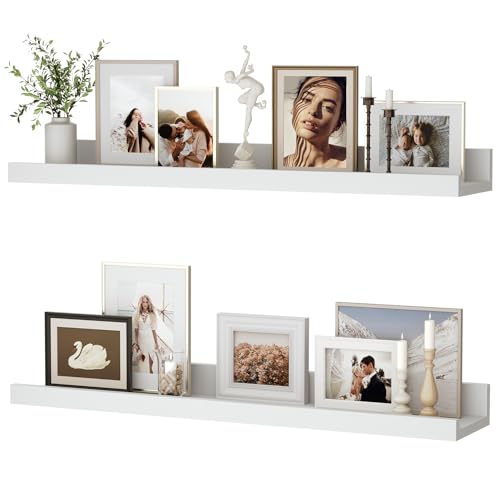 Feihorrm Wandregal, 2er Set, 60cm Schweberegal aus MDF Holz, Wandboard für Bilderrahmen und Dekorationen, Industriedesign, Geeignet für Arbeitszimmer, Schlafzimmer und Küche (Weiß, 60 cm)