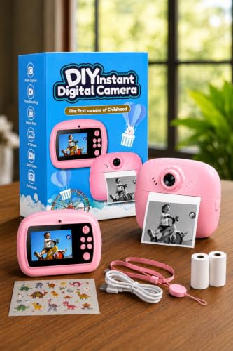 Image of Kids Instant Print Camera - Portable Digital HD Photo & Video Camera for Kids, Built-in Games, Educational Learning Toy for Boys & Girls, Includes 2 Print Rolls, for Birthdays