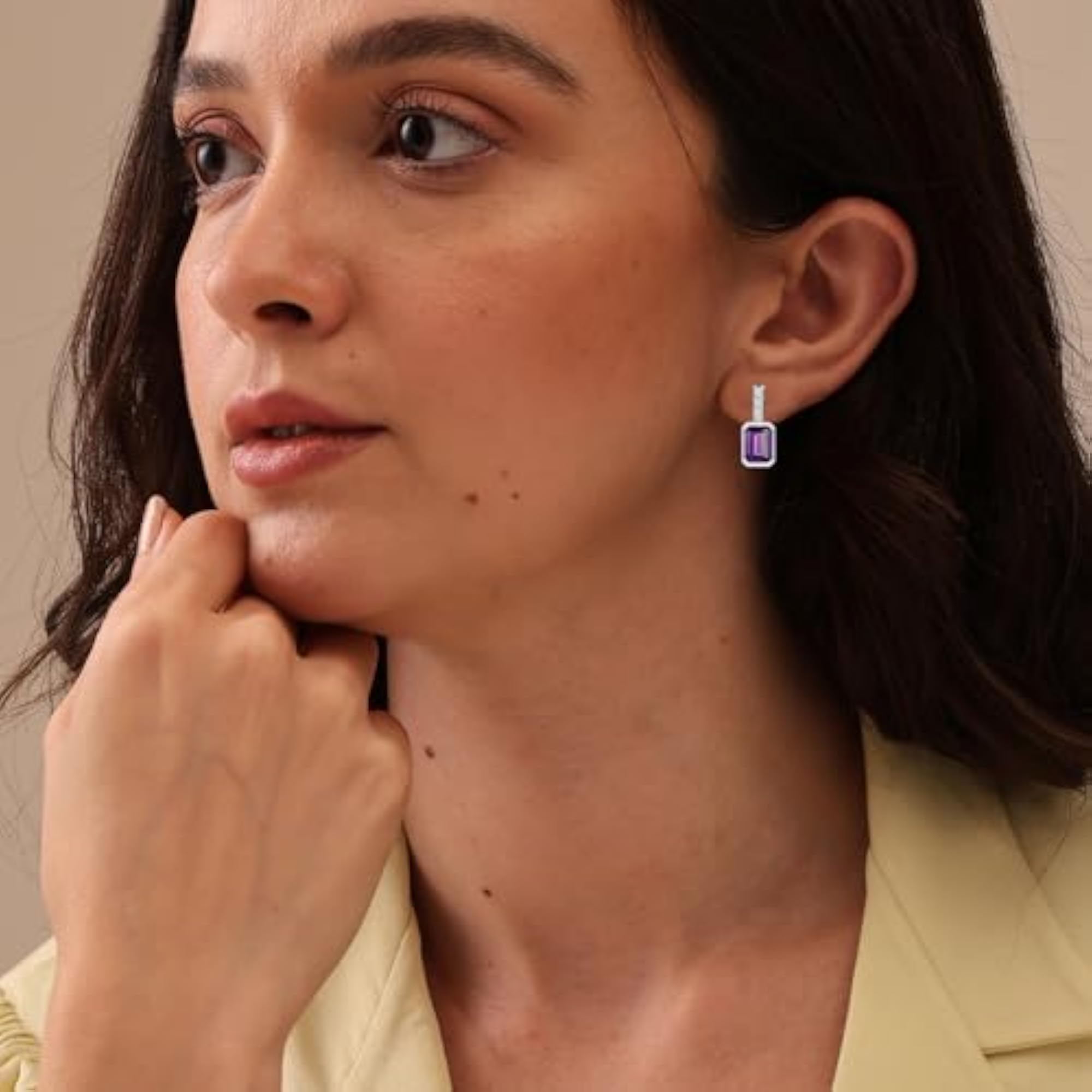 Women's 925 Sterling Silver Diamond & Amethyst Drop Dangle Earrings