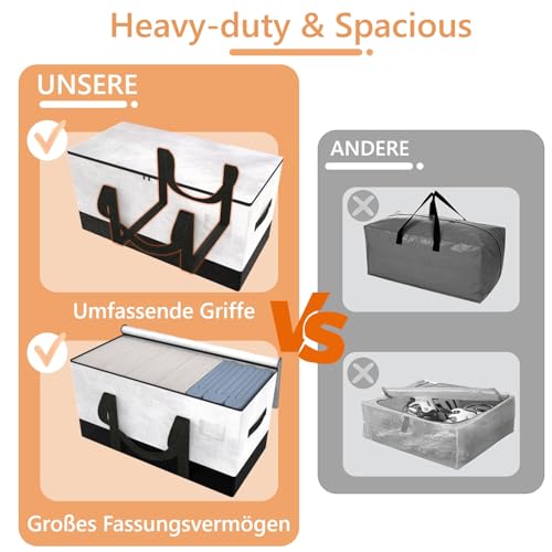 6-Pack Extra Schwere Duty-Große Umzugstaschen mit starkem Reißverschluss und komfortablen Griffen, robuste und langlebige Kleidungsaufbewahrungstaschen,Blaue Verpackungskisten für College-Zubehör