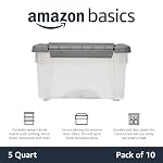 Amazon Basics Plastic Storage Containers with Secure Latching Lids, Stackable Organization Bins, Clear/Grey, 5 Quart, Set of 10 - Image 4