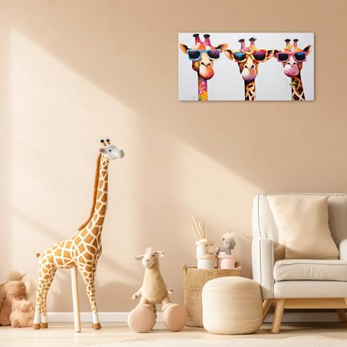 ZXHYWYM Giraffen Familien Leinwandbilder niedliche bunte Tier Poster Drucke lustige abstrakte Gemälde für Kinder Kinderzimmer Kinderzimmer Gerahmt (Bild-3, (30.00 x 60.00 cms))