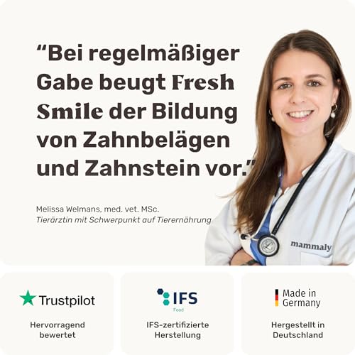 10-in-1 Zahnpflege Leckerli für Hunde - Fresh Smile 120 Snacks (350g) von mammaly - Gegen Mundgeruch, Zahnstein mit Pfefferminz, Seealge, Vitamin C, Petersilie u. v. m. für Maulhygiene, Mundpflege