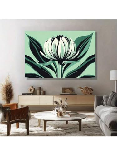 Toile moderne à rayures florales pour salon contemporain bleu et vert
