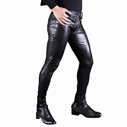 NVHUANG Fashion New Men wear Women's Tight Leather Pants high Elastic PU Motorcycle Boots Pants feet Pants Pencil Tight Casual Pants (Black, EXL)