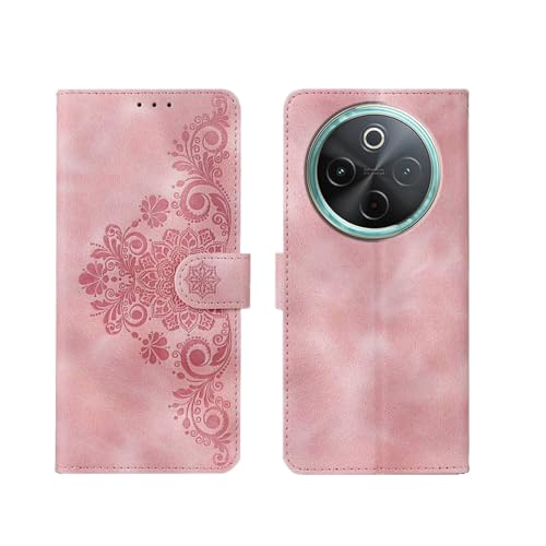 Image of amazon basics Vivo T4 5G Flip Cover | Card Pockets Wallet & Stand | Flip Cover for Vivo T4 5G (Pink Flower)