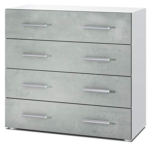 Vladon Sideboard Pavos, Kommode mit 4 Schubladen, Weiß matt/Beton Oxid Optik (76 x 72 x 35 cm)