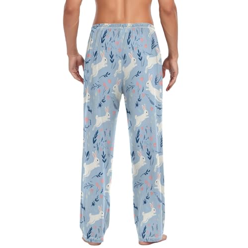 Men's Pajama Pants Rabbit Heart Blue Pajama Pants for Men PJs Bottoms Drawstring Pockets Sleep Lounge Pants S2