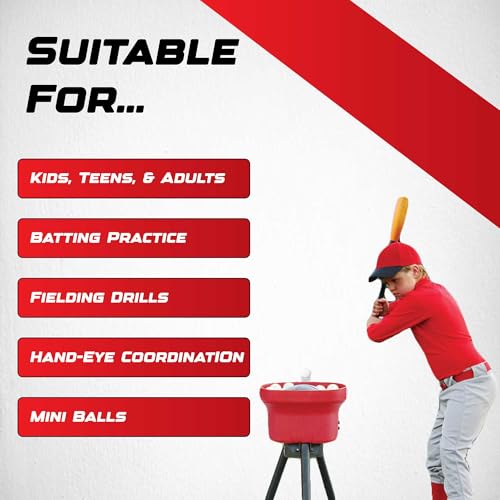 Heater Sports Crusher Pitching Machine – Pitches Fastballs & Curveballs | Accurate, Adjustable, Compact & High Performance | Includes 1 Dozen White Mini Balls, Ideal for Baseball & Softball Training