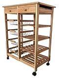 Meyvaser Carrito Frutero Verdulero, Carro de cocina con ruedas doble con 4 cestas 4 baldas y 2 Cajones con ruedas color miel