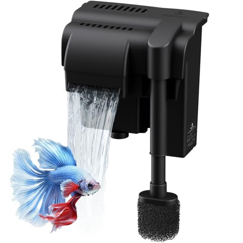 Image of fishkeeper 5W 120GPH Ultra-Quiet Hang On Back Aquarium Filter, <28dB Whisper 4-Stage Biochemical Fish Tank Filter with Waterfall Oxygenation for 5-20Gal Fresh /Saltwater Tanks, w /Two Free Cartridges