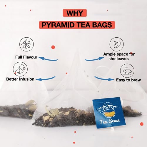 Image of TEA SENSE Royal Masala Chai | 15 Pc Pyramid Tea Bags | Kadak Flavor | Asaam CTC, Ginger, Cardamom, Clove, Cinnamon, Black Pepper, Star Anise, Strong Milk Tea