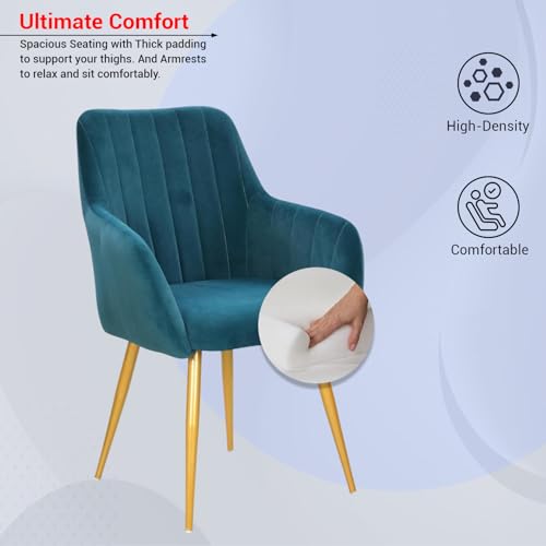 Image of Taboo Velvet Dining Chair Set of 6 | Upholstered Accent Arm Chairs | Soft Cushioned Seat with Backrest | Modern Velvet Fabric Chairs with Metal Legs | Living Room, Bedroom, Cafe & Restaurant | Blue