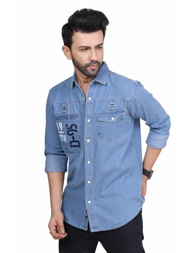Image of Men's Printed Denim Casual Shirt | Full Sleeve | Regular Fit | Casual Wear for Men
