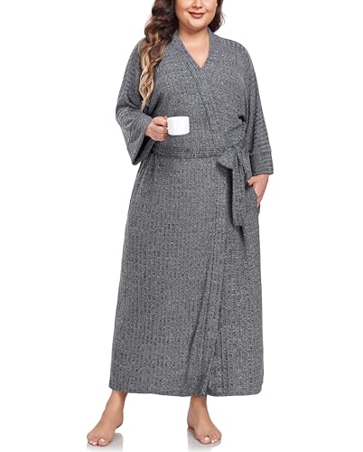 VOGMATE Albornoz Mujer Talla Grande Microfibra Punto Suave Larga Kimono Batas de Casa Albornoz Ducha Dressing Gown Women