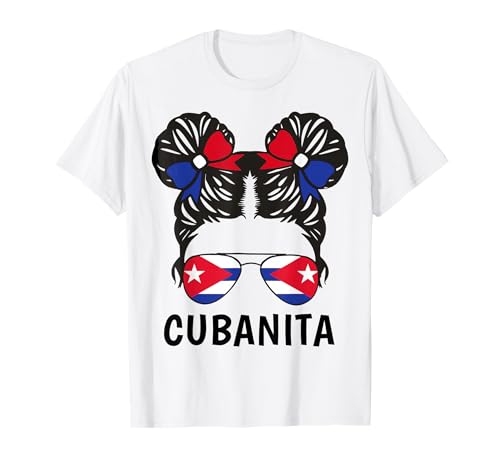 Divertido moño cubanita desordenado chica cubana mujer bandera de Cuba orgullo Camiseta